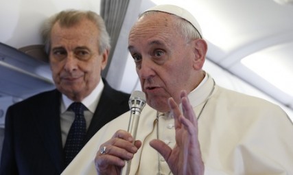 Pope Francis answers reporter's question on flight back to Rome after speaking at European Parliament, Council of Europe in France