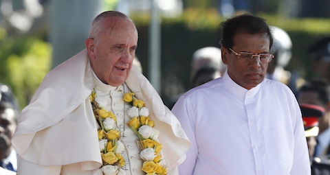 Pope Francis arrives at international airport in Colombo, Sri Lanka